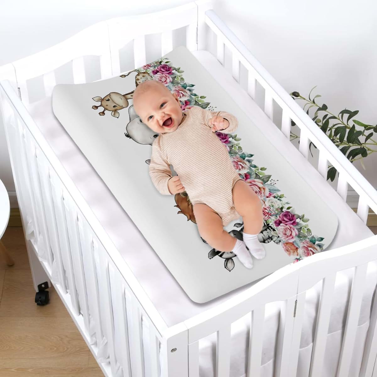 Hwmmbh Baby Jungle Safari Changing Pad Cover, Stretchy Fitted, 32 x 16 Inches