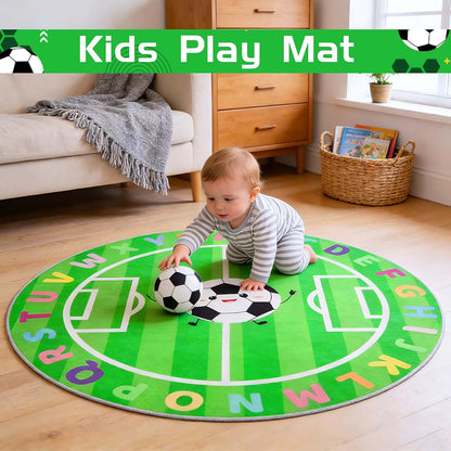 ZeffuLyne 4ft Round ABC Soccer Play Rug for Kids