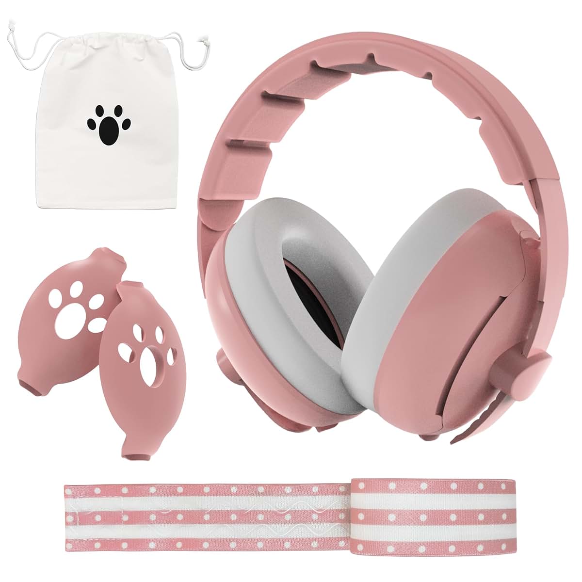 Moonybaby 2-in-1 Baby Ear Protection Headphones, Adjustable Noise Cancelling, Pink