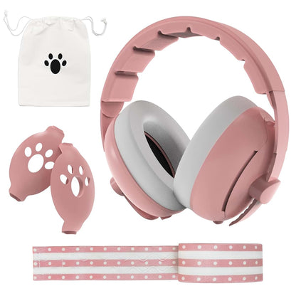 Moonybaby 2-in-1 Baby Ear Protection Headphones, Adjustable Noise Cancelling, Pink