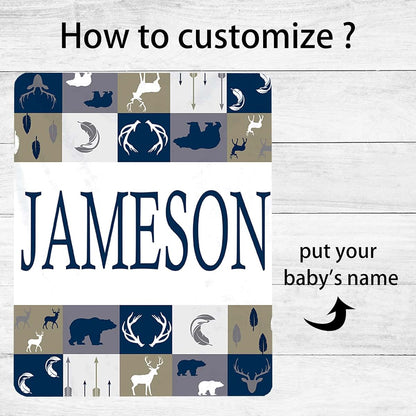 Puercha Personalized Woodland Baby Blankets for Boys with Name - Tribal Boho Patchwork Blanket - Blanket for Crib (photo 2)
