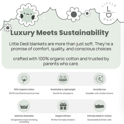 Little Dedi 100% Organic Cotton GOTS Certified Baby Knitted Blanket with Gift Box - Soft Toddler, Crib, Stroller (photo 4)
