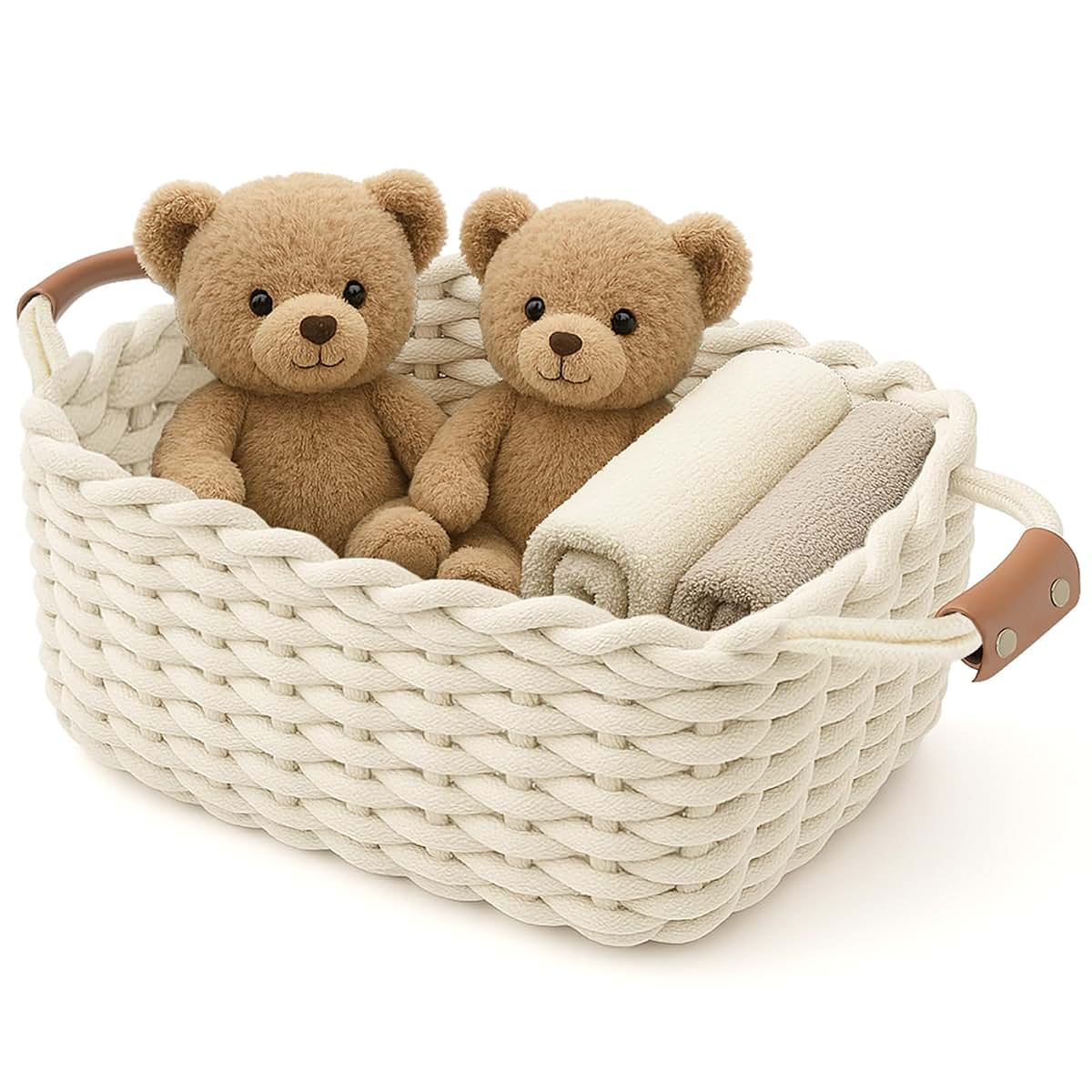 Leejard Cotton Rope Storage Basket With Leather Handles