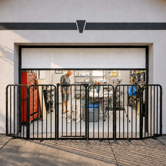 Foreng 6-Panel Freestanding Foldable Metal Dog Gate with Door, 30" Tall