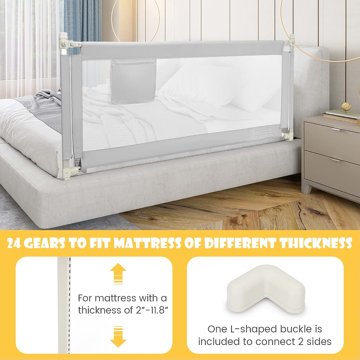 Glacer Bed Rail For Toddlers, 77" Extra Long Height Adjustable Guard
