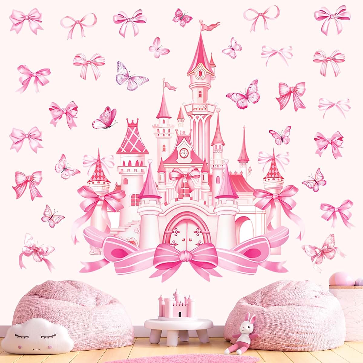 wondever Wall Decals Set - Large Castle & Butterfly Stickers for Nursery Decor