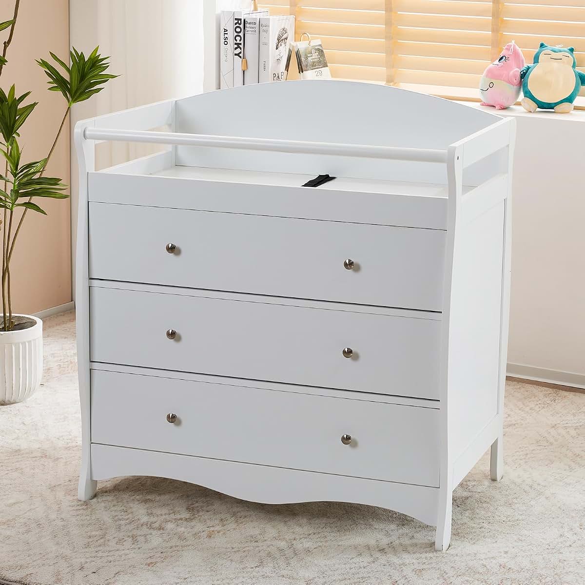 Volowoo Changing Table with 3 Drawers, White