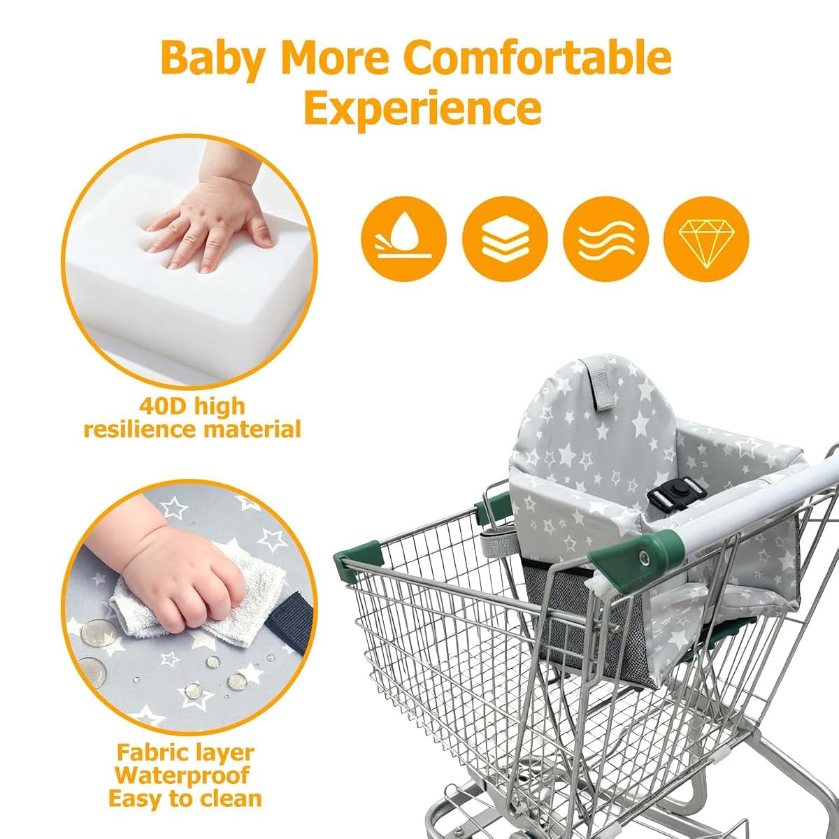 BabyOneStop 30x20cm Shopping Cart Cover for Baby, Universal Fit for Carts, High Chairs & Swings