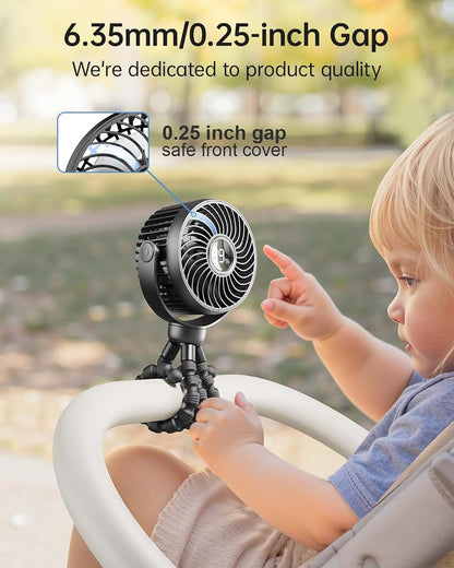 Bearwind Mini Portable Stroller Fan With 360° Rotation And LED Light