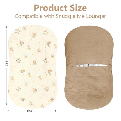 Pea Pod Muslin Baby Lounger Cover 2 Pack, Cotton Slipcover for Newborn Nest, Koala, 0-12 Months