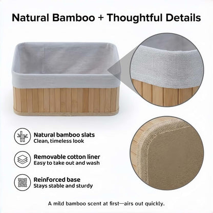 Deosur 4-Piece Bamboo Storage Basket Set With Washable Liners