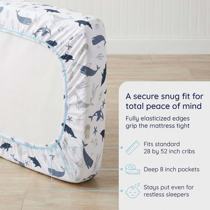 NoJo Marine Navy Ocean Friends 100% Cotton Fitted Crib Sheet
