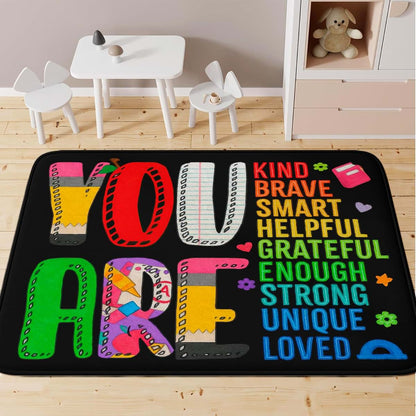 CHILLGEN Personalized Motivational Large Classroom Rug – Growth Mindset Rectangular Carpet Floor Mat