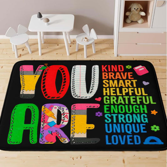 CHILLGEN Personalized Motivational Large Classroom Rug – Growth Mindset Rectangular Carpet Floor Mat