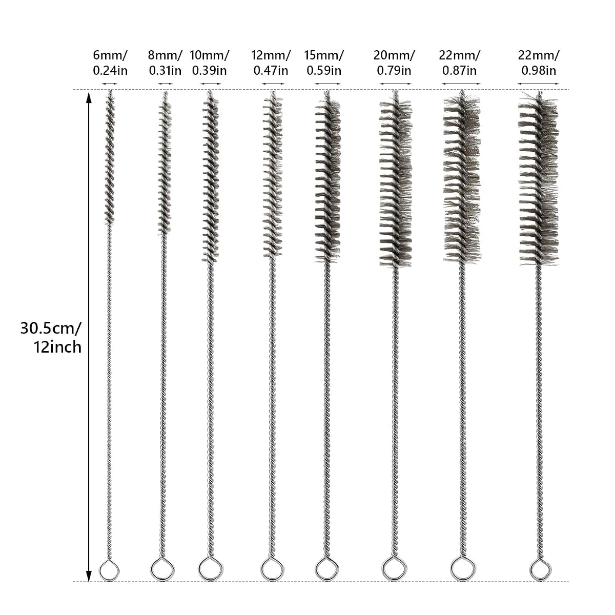 AOXTRMEV 8 Pcs Tube Cleaning Brush Set, Stainless Steel & Brass Wire Brushes (photo 2)