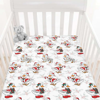 Cstdyfrv Funny Christmas Geese Santa Hat Baby Crib Sheets Winter Holiday Duck Toddler Bed Sheets Cute Festive Farm (photo 2)
