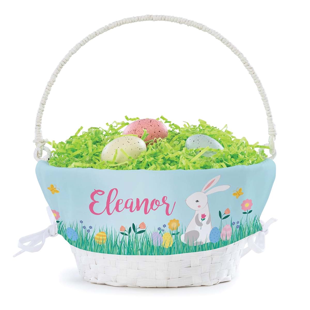 Personalized Planet Personalized Meadow Easter Egg Basket with Handle and Custom Name | Girl Bunny Easter Basket Liners