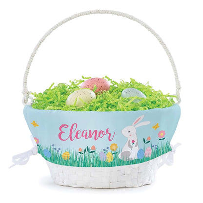 Personalized Planet Personalized Meadow Easter Egg Basket with Handle and Custom Name | Girl Bunny Easter Basket Liners