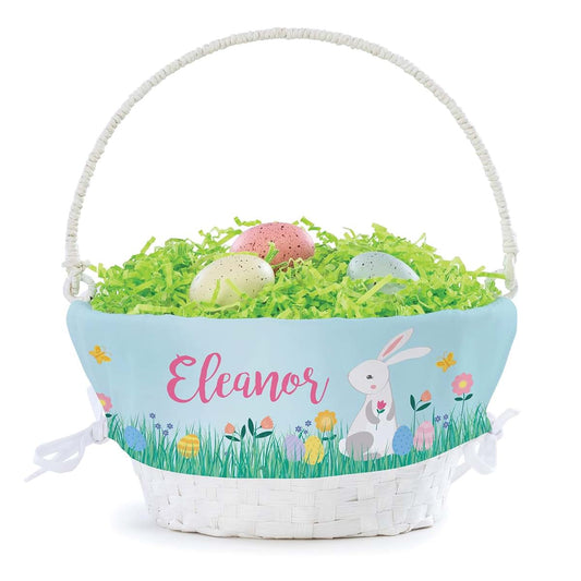 Personalized Planet Personalized Meadow Easter Egg Basket with Handle and Custom Name | Girl Bunny Easter Basket Liners