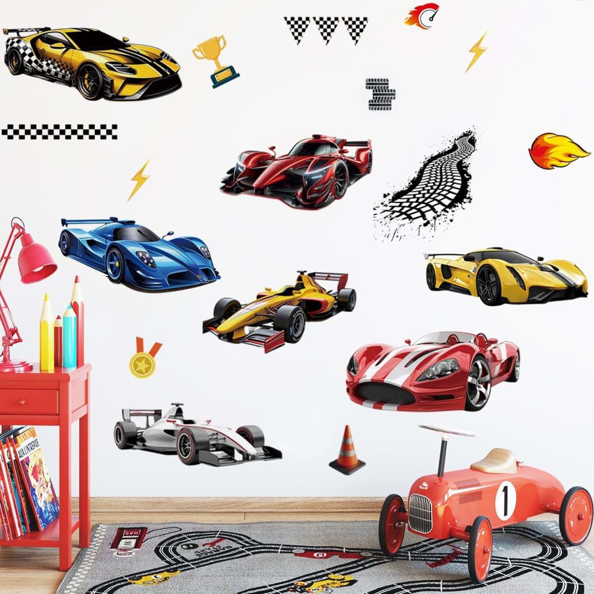 Runtoo Racing Car Wall Decals Vinyl Peel-and-Stick Set