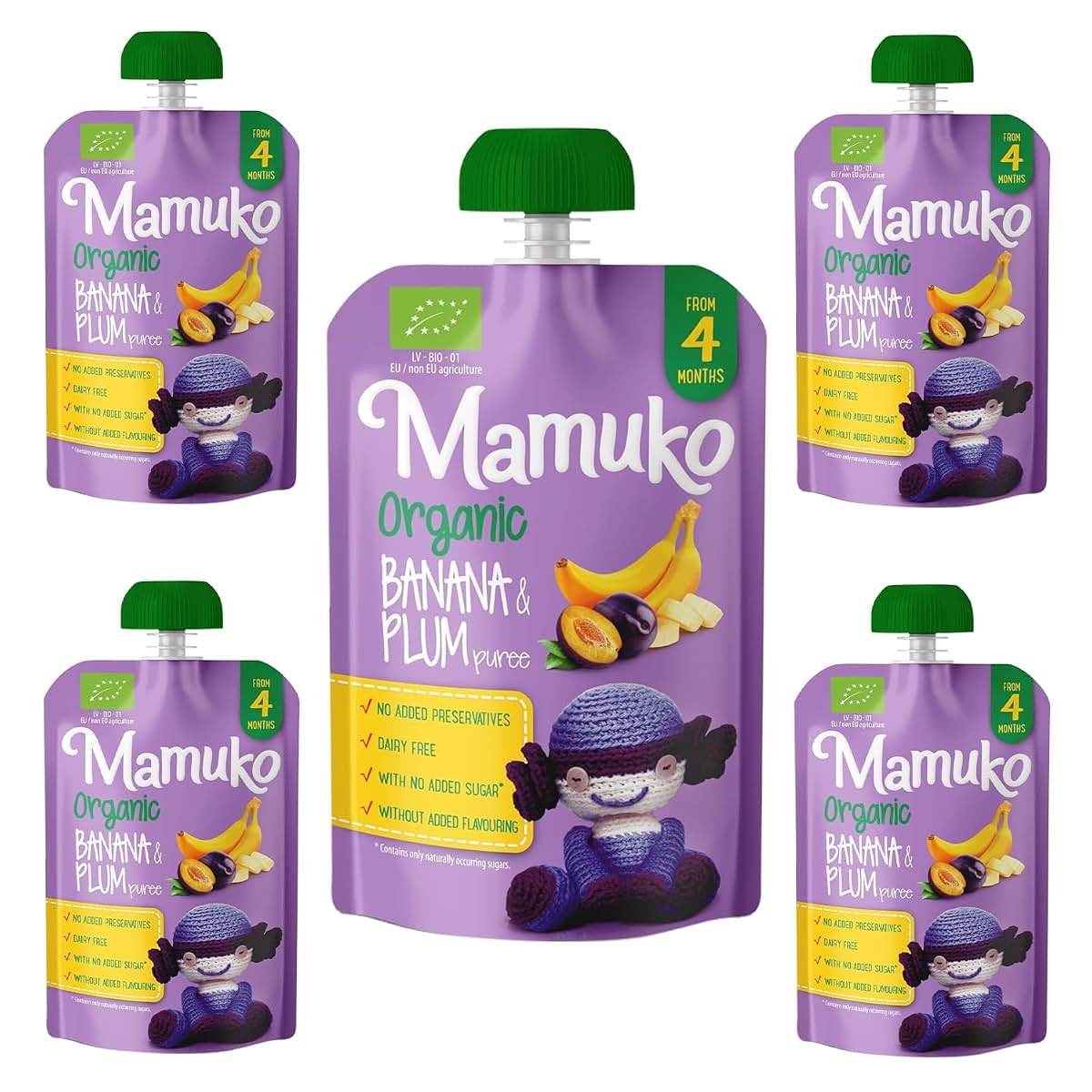 Mamuko Organic Banana And Plum Puree 5 Pack For Infants