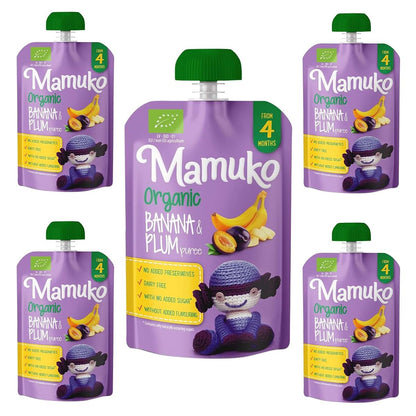 Mamuko Organic Banana And Plum Puree 5 Pack For Infants
