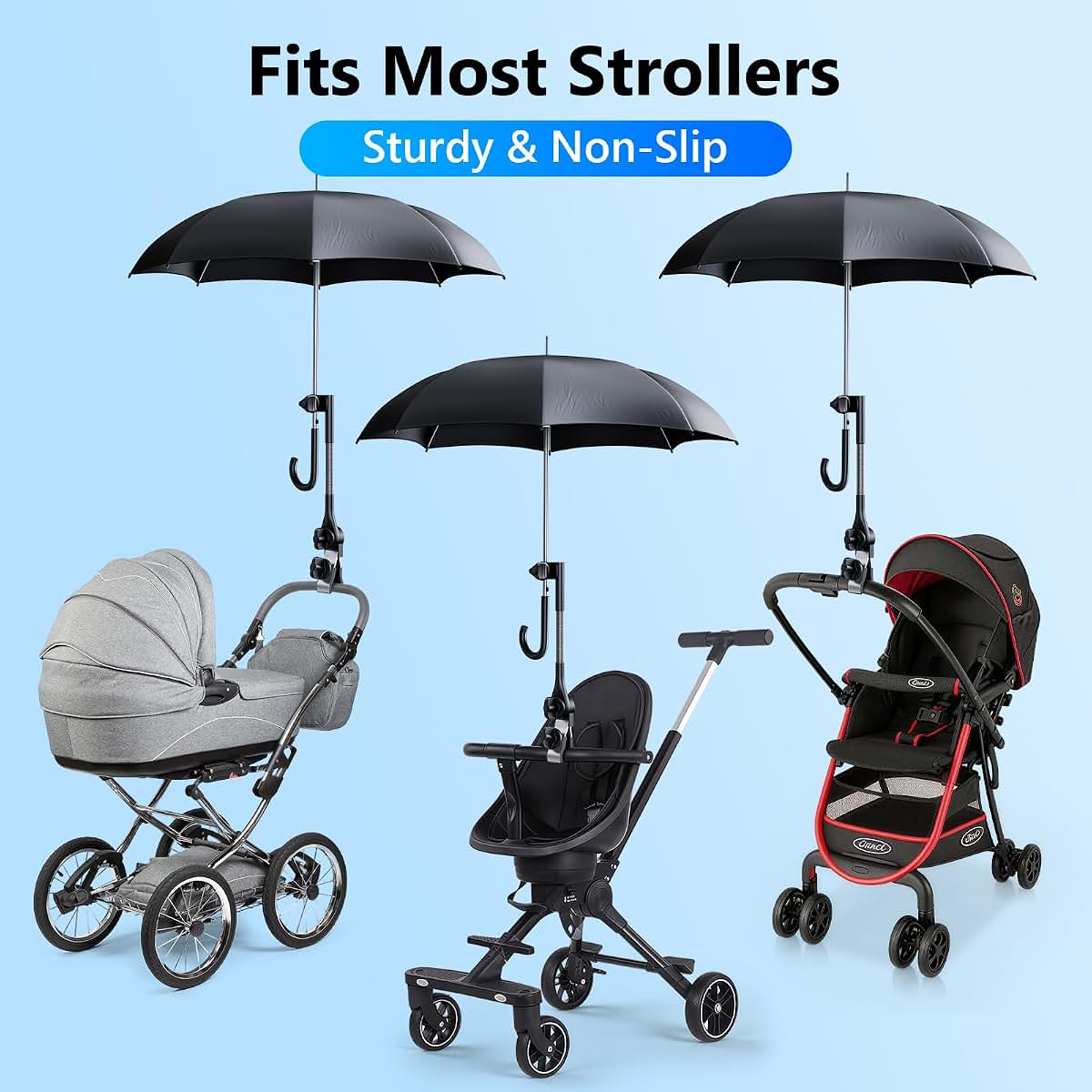 Umbrella Holder For Stroller Chair 360° Adjustable Clamp Mount