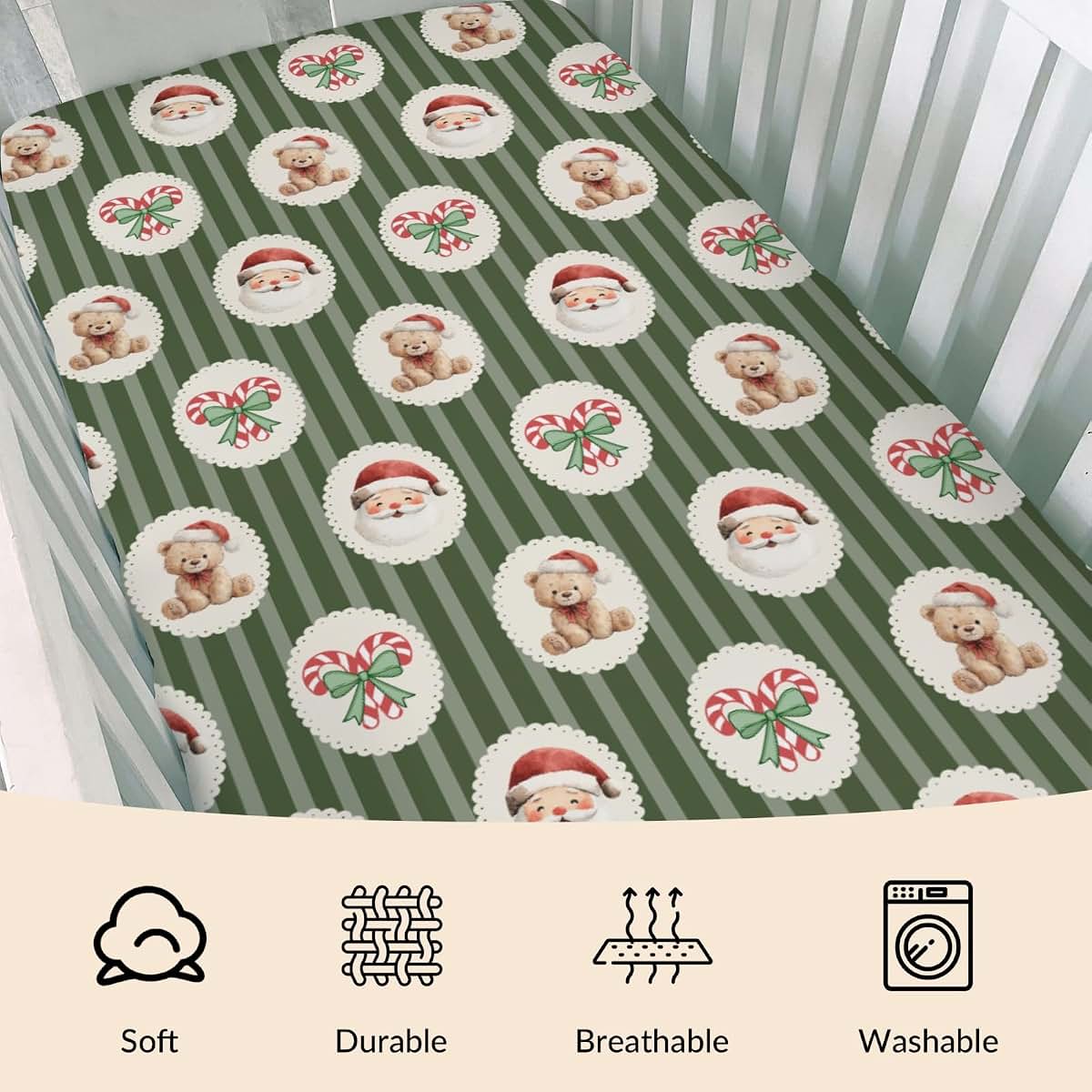 Cstdyfrv Christmas Santa Claus Bear Fitted Crib Sheet (photo 3)