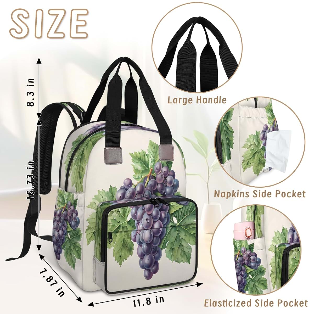 Adornori Purple Grape Diaper Bag Backpack With Charging Port And Insulated Holders