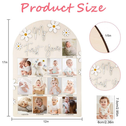 Jeqqinuz My First Year Photo Frame, My First Year Photo Board Wooden for 12 Month Picture, Baby Display Sign for