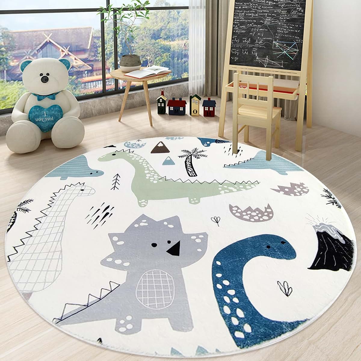 Lacomfy Kids 5Ft Round Dinosaur Rug