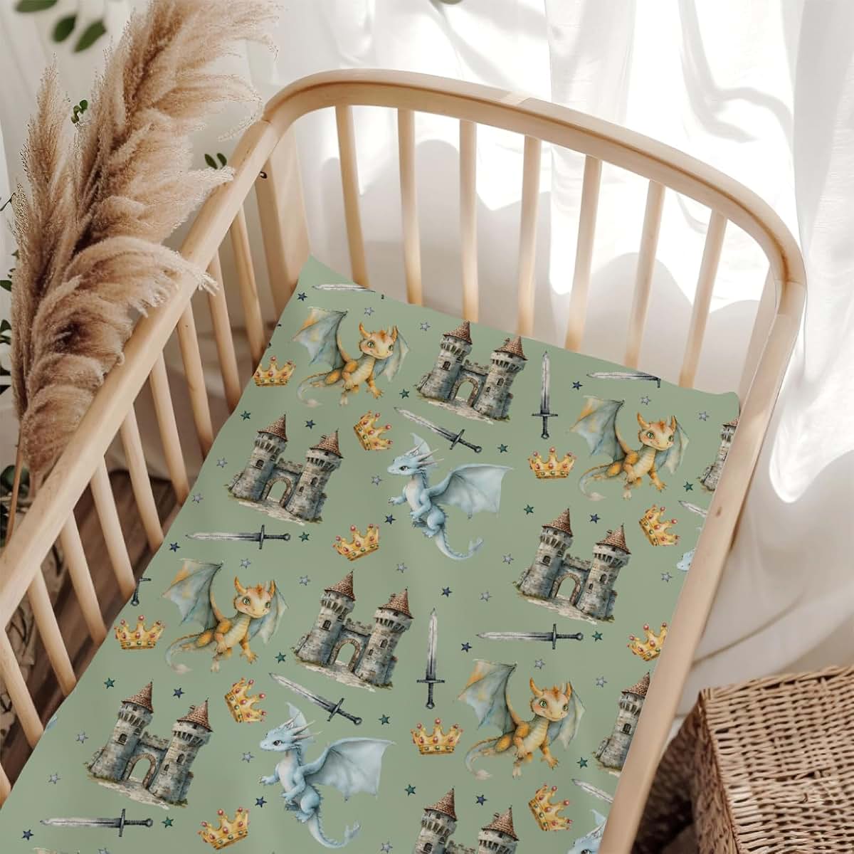 Wicbfdfv Fairytale Dragon Castle Fitted Baby Crib Sheet