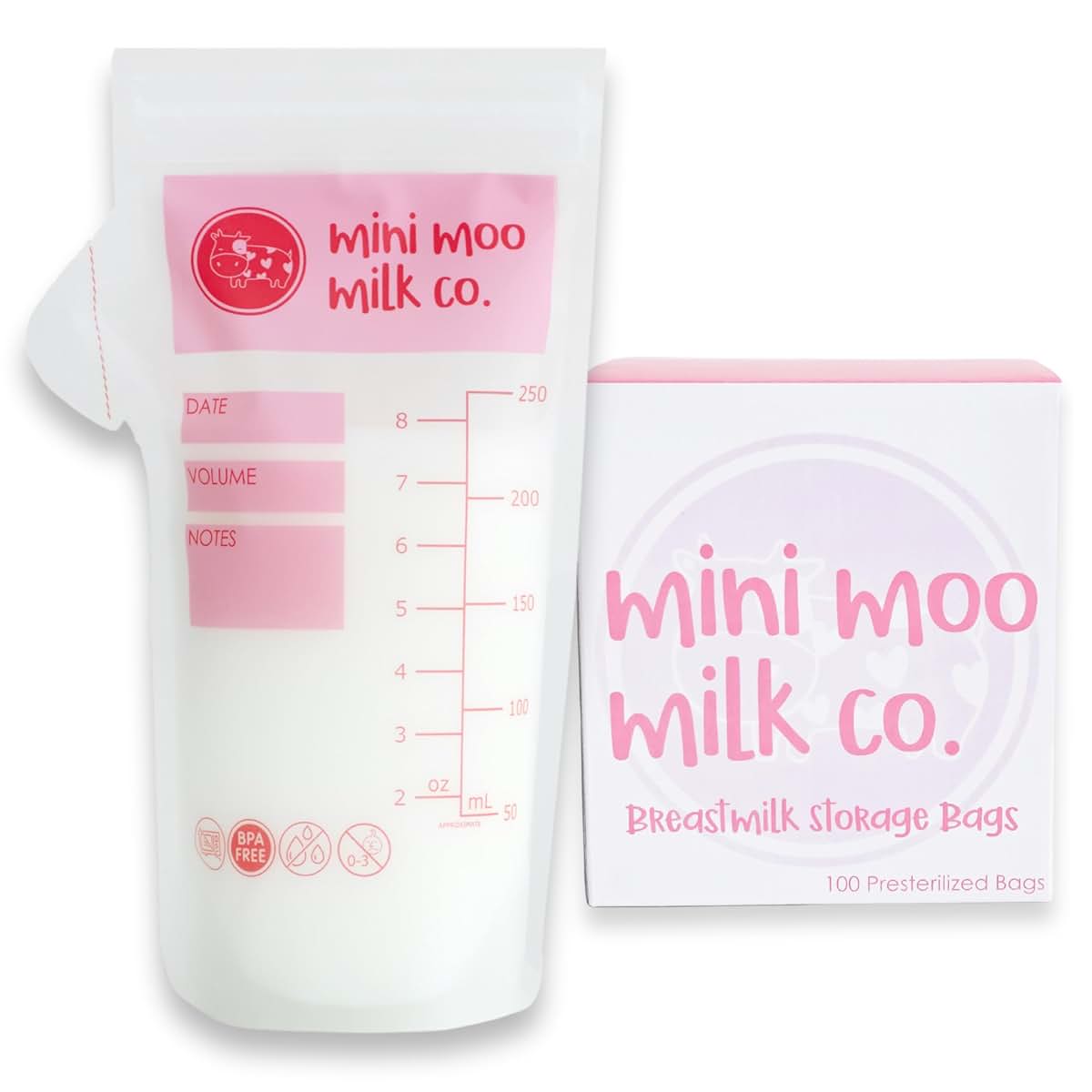 Mini Moo Milk Co. Breastmilk Storage Bags With Pour Spout, 100 Count