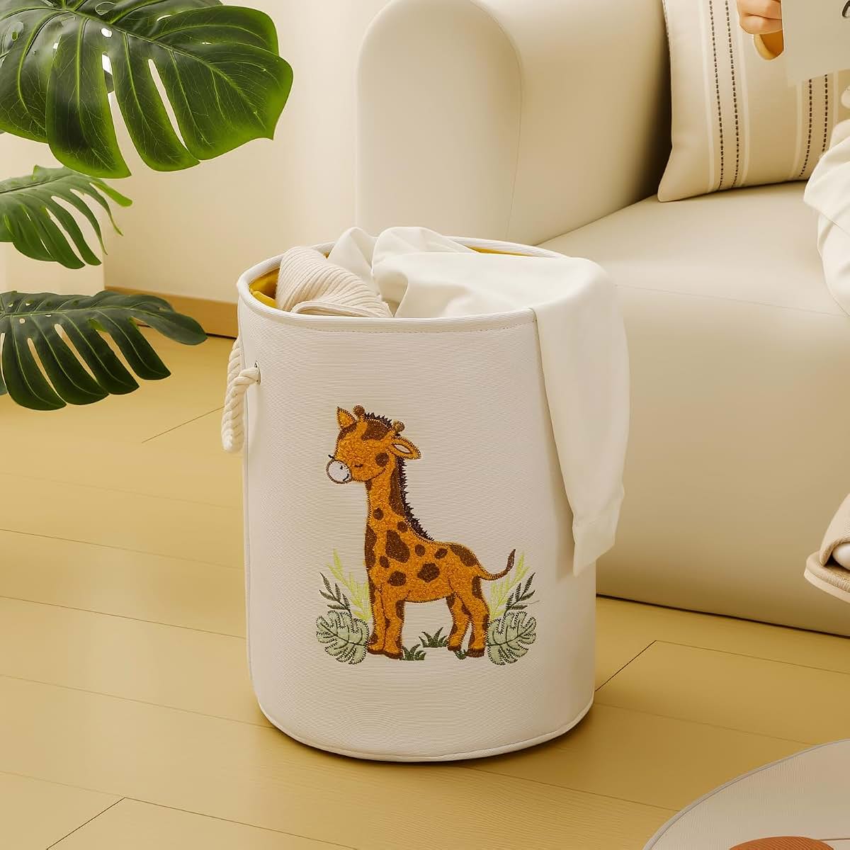 INough Kids Laundry Basket Baby Hamper for Nursery, Canvas Dirty Clothes Hampers with Drawstring Closure, Jungle Theme (photo 3)