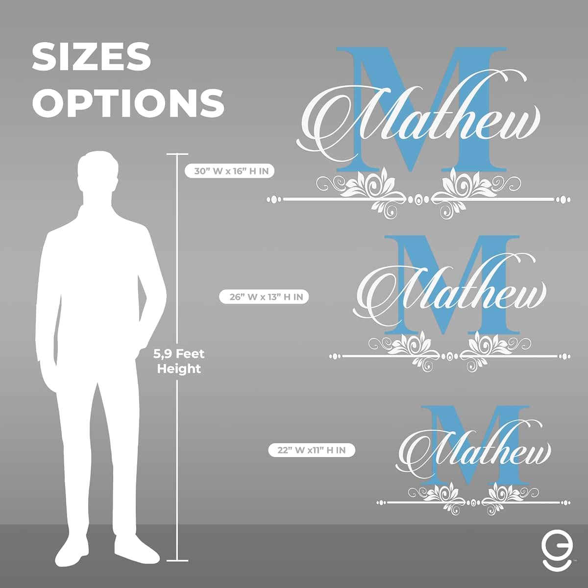 e-Graphic Design Inc Custom Name & Initial with Ornament Wall Decals I Personalized Wall Decor Aesthetic for Boy or