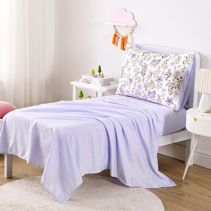 Wake In Cloud Floral Toddler Bedding Set 4 Piece Purple White