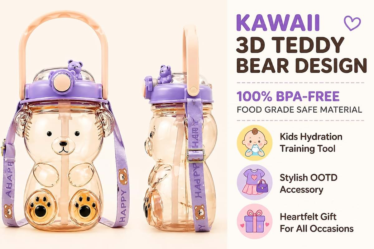 DegoCython Bear Cup | Large Capacity Kids Water Bottle with Handle