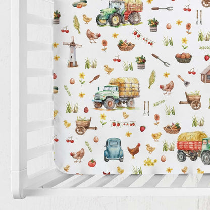 Hwmmbh Spring Farm Life Baby Crib Sheet 52x28 Inches, Trucks Pattern