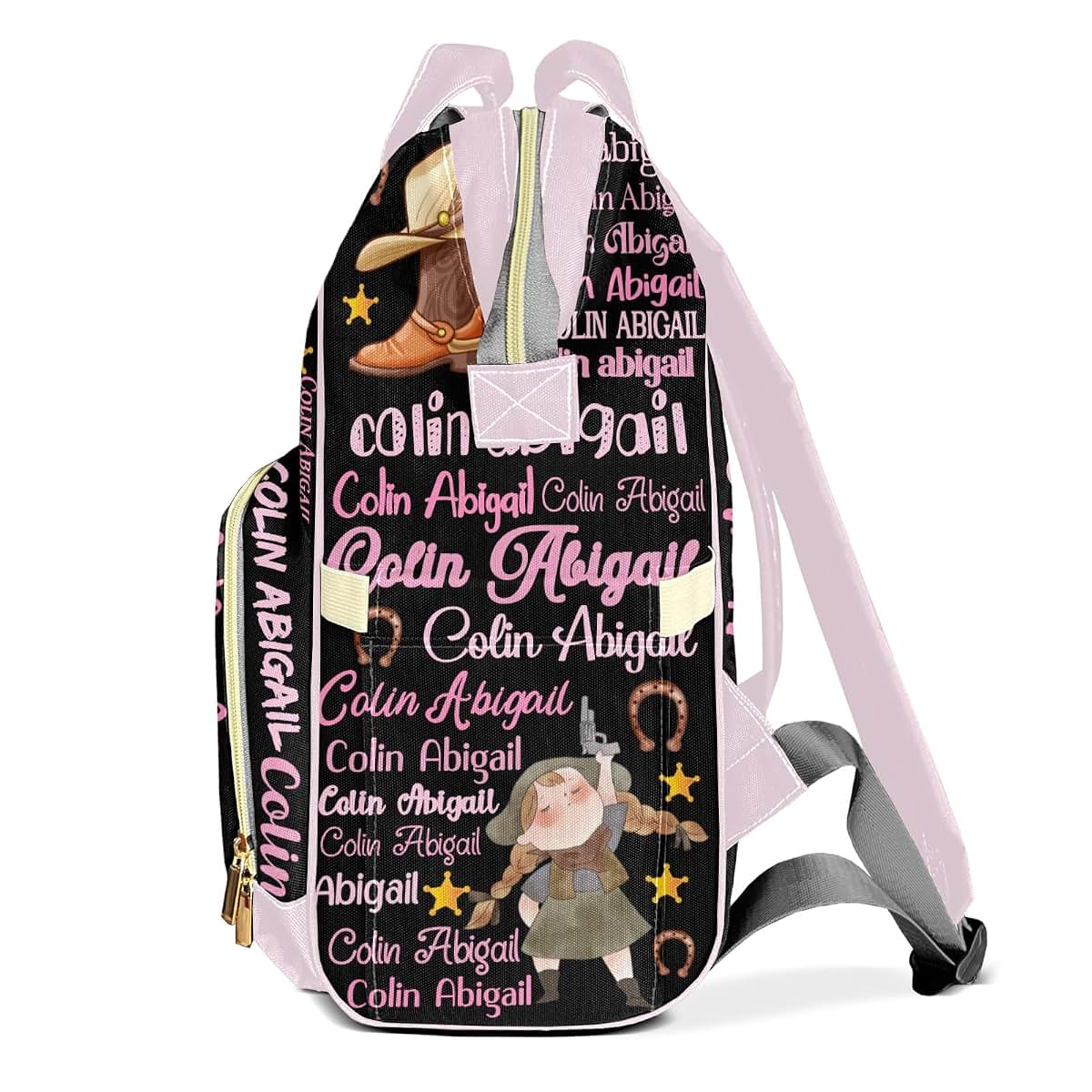 LiSoAkWE Cowgirl Text Pink Black Customizable Large Capacity Diaper Bag Personalized Name,Waterproof Multi-Function (photo 3)