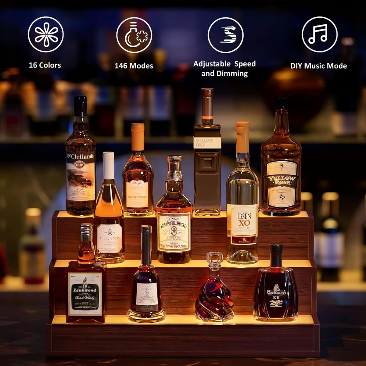 KCSWKJ LED Lighted Liquor Bottle Display Shelf, 24 Inch Walnut (photo 2)
