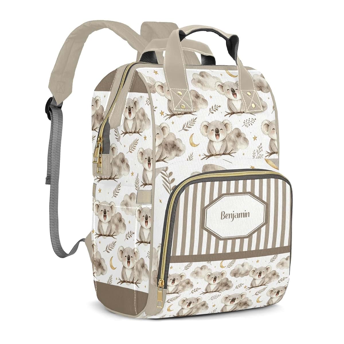 YallLocoMo Personalized Diaper Bag Backpack Name Watercolor Gentle Snuggly Koala Multifunction Travel Backpack Nappy (photo 2)