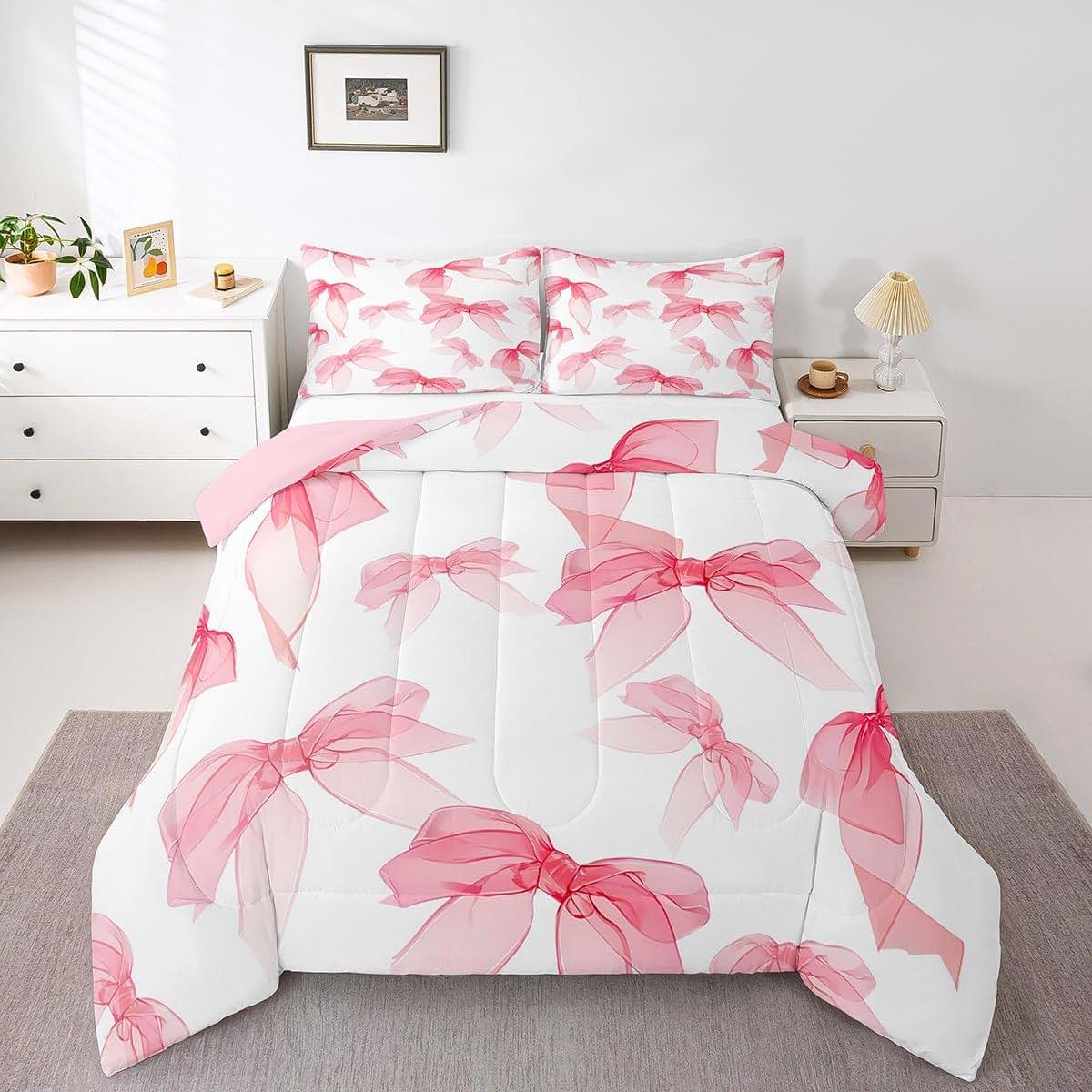 Feelyou Kids Elegant Bowknot Comforter Set for Toddler | Digital Print Bedding Decor