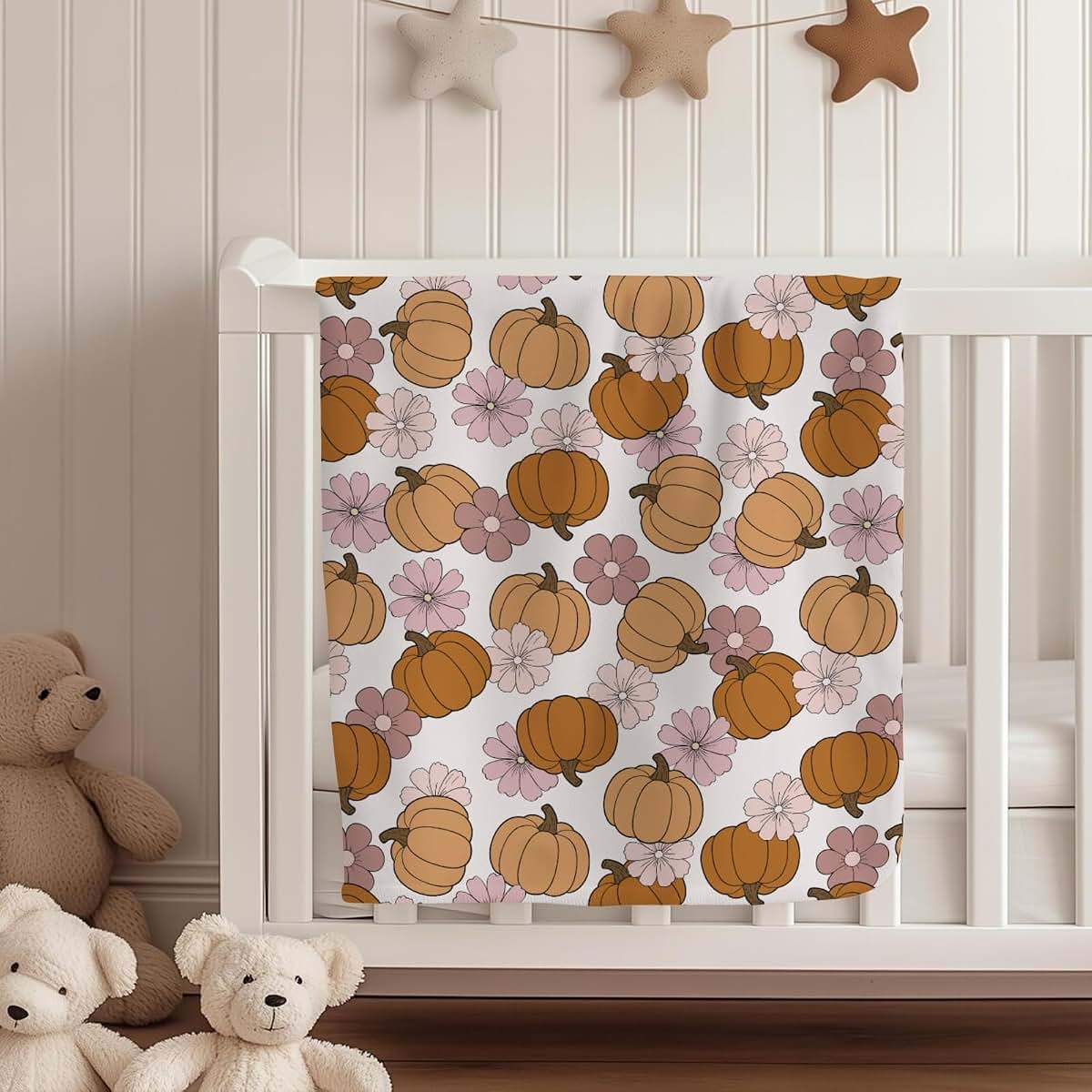 Cstdyfrv Vintage Pumpkin Boho Floral Baby Blanket (photo 4)