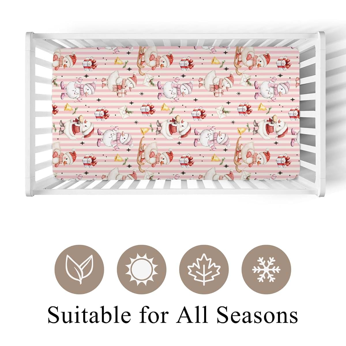 Wicbfdfv Cute Christmas Geese Santa Hat Fir Fitted Crib Sheet for Baby Girls Boys 52x28x9 in Duck Bells Gift Fitted