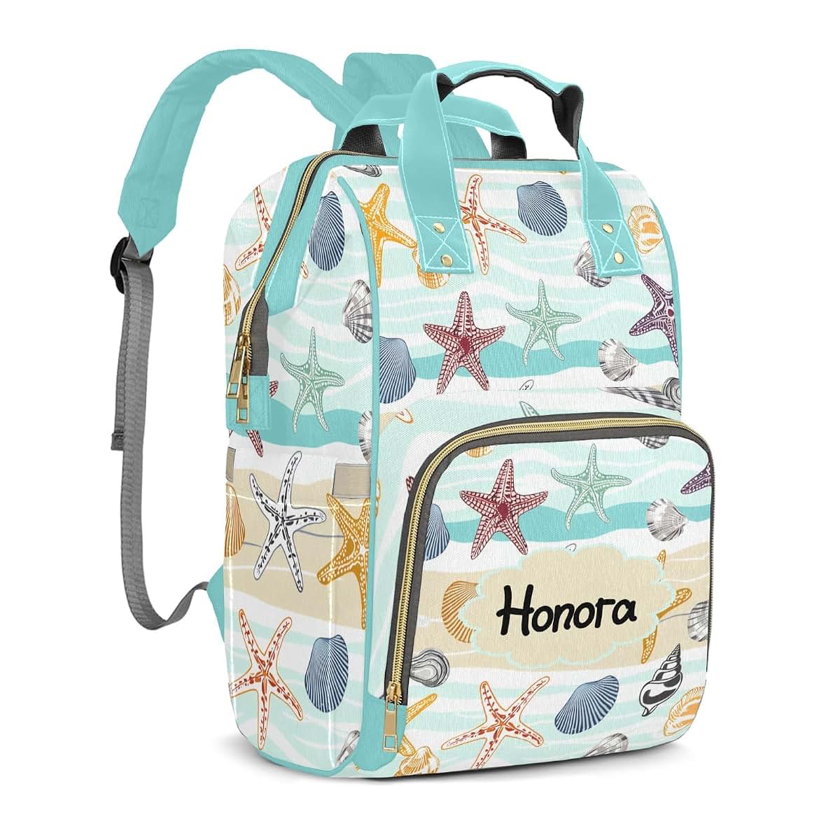 Joyestore Personalized Sea Stars Shell Custom Mom Bag with Name,Dad and Mom Diaper Backpack Waterproof Baby Shower for (photo 2)