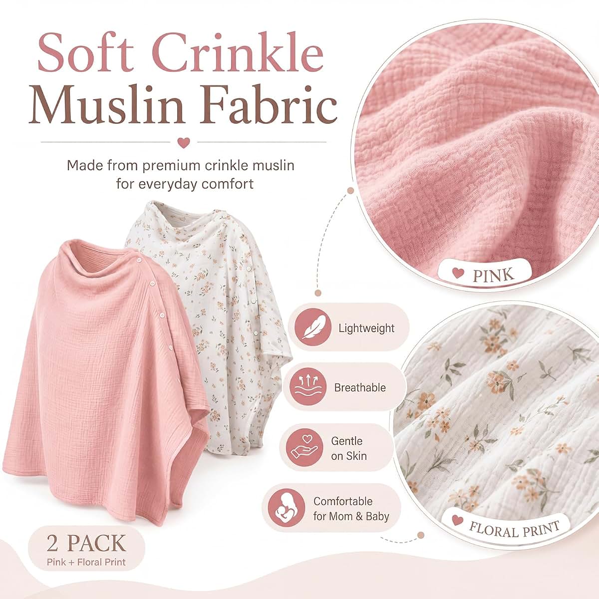CrystalSylara 2 Pack Muslin Nursing Cover in Floral Pink (photo 3)