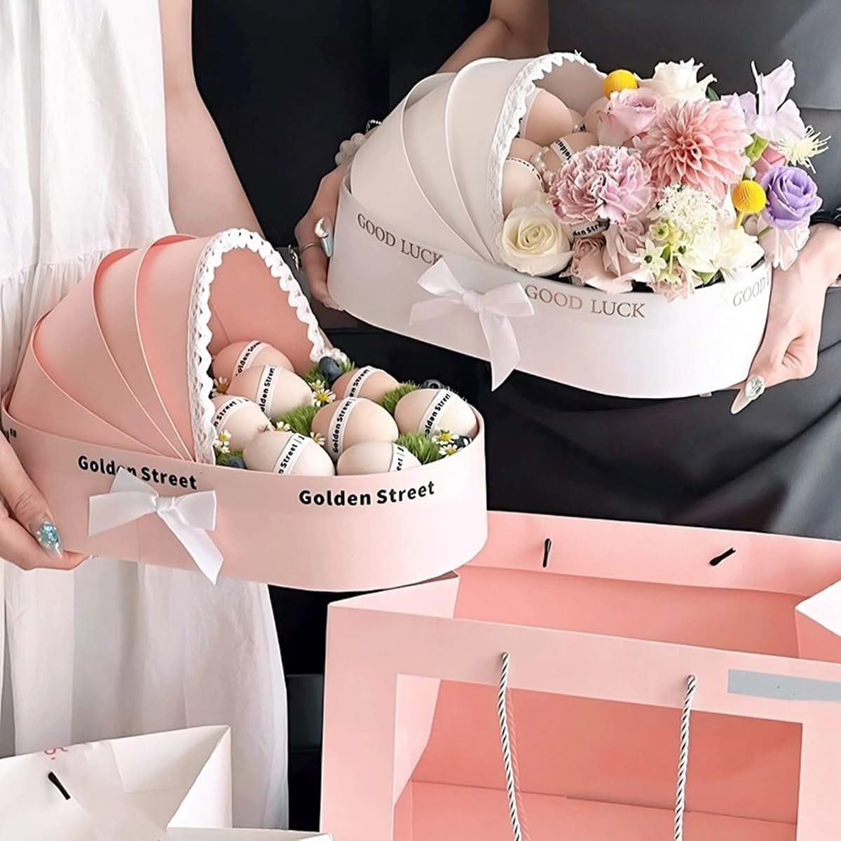 Vdaxvme Baby Showers Empty Flower Basket Gift Box Cradle Shape Hamper Basket For Baby Showers Wedding Floral
