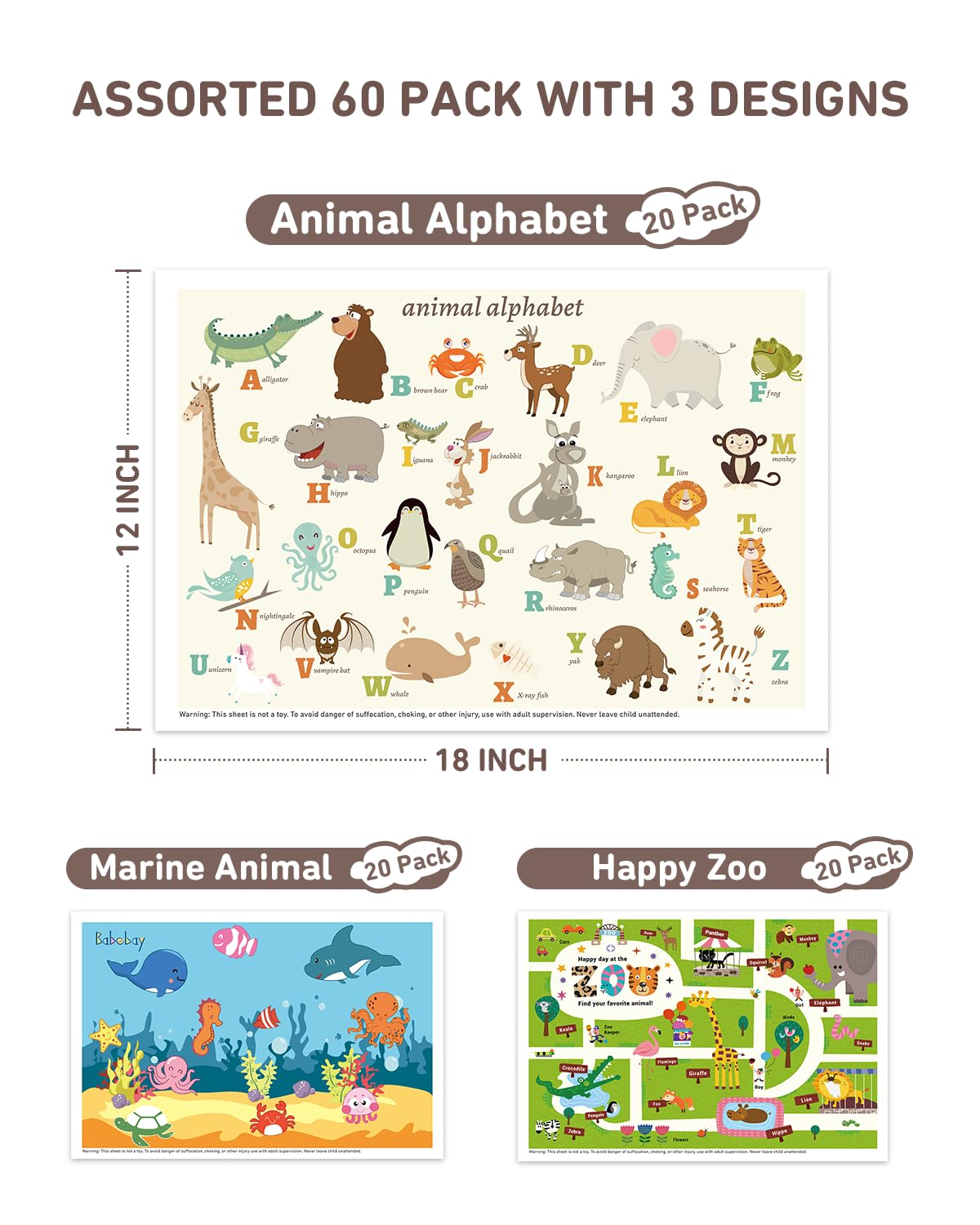 Babebay Disposable Placemats 60 Pack