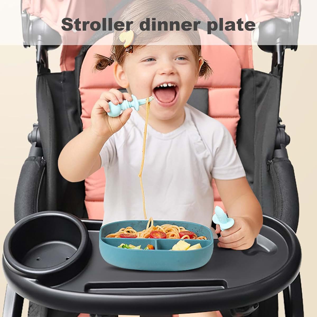 Hperu Stroller Snack Tray with Cup Holder and Phone Holder, Universal Fit, Black, Large