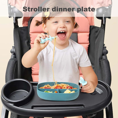 Hperu Stroller Snack Tray with Cup Holder and Phone Holder, Universal Fit, Black, Large